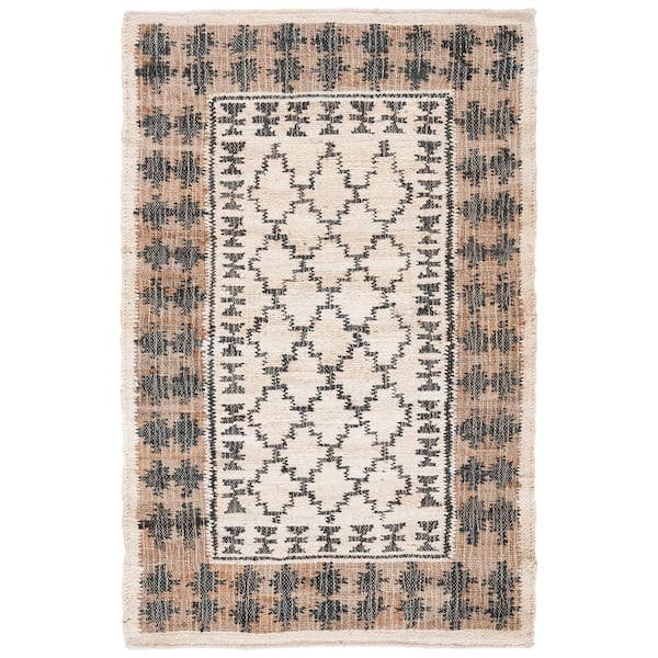 SAFAVIEH Kilim Ivory/Grey Doormat 3 ft. x 5 ft. Border Trellis Area Rug