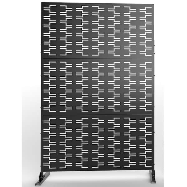 Unbranded Patio Black Laser Cut Galvanized Steel Privacy Screen 3 Panels