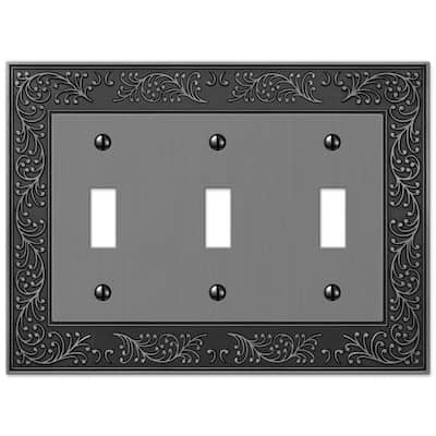 AMERELLE Filigree 3 Gang Toggle Metal Wall Plate - Antique Brass 65TTTAB