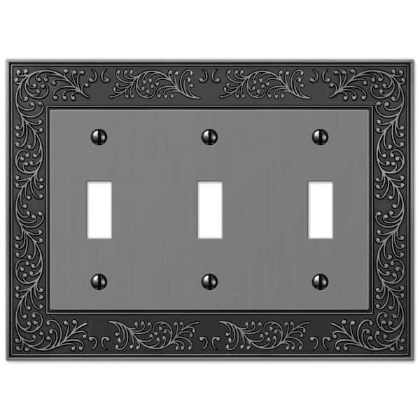 AMERELLE English Garden 3 Gang Toggle Metal Wall Plate - Antique Nickel