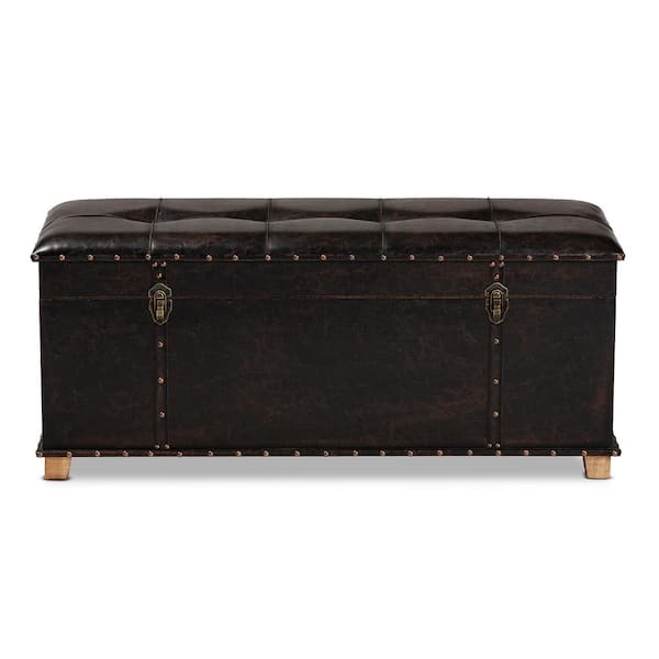 Baxton Studio Janna Dark Brown and Oak Brown Storage Ottoman 191