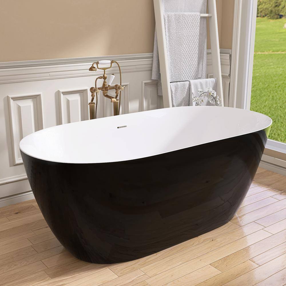 59'' White Acrylic Freestanding Soaking Bathtub