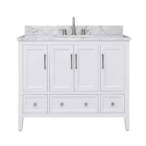 Everette 43 in. W x 22 in. D x 35 in. H Bath Vanity in White with Whtie Marble Top