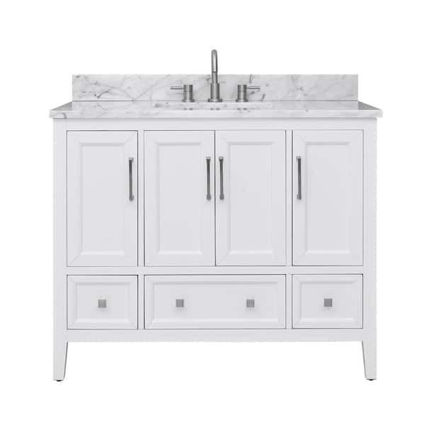 Avanity Everette 43 in. Single Sink White Bath Vanity with Carrara White Marble Top