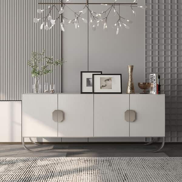 White MDF 71 in. W Accent Cabinet Sideboards with 4-Doors