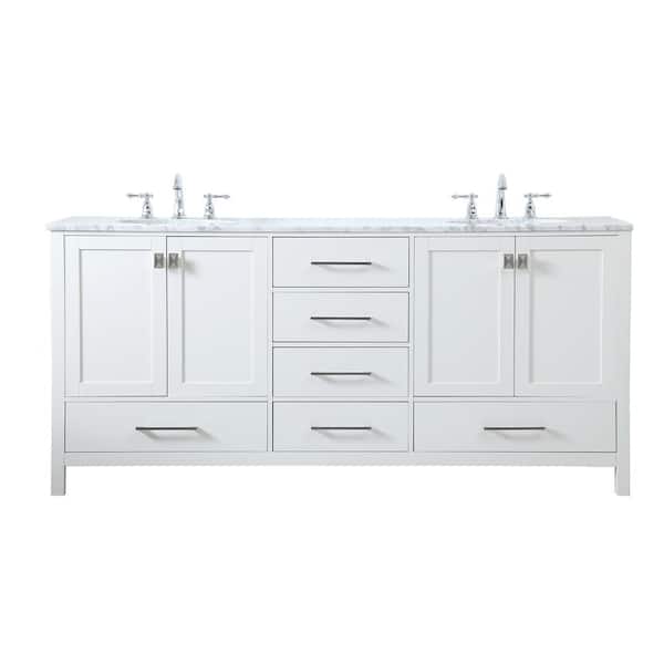 Unbranded Simply Living 72 in. W x 22 in. D x 34 in. H Bath Vanity in White with Carrara White Marble Top
