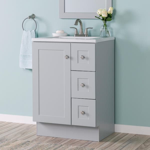 Glacier Bay Bannister 25 in. Single Sink Pearl Gray Bath Vanity with Colorpoint White Cultured Marble Top (Assembled)