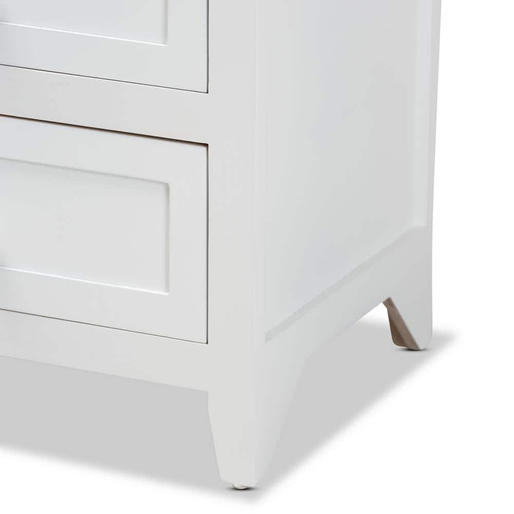 Modern Contemporary White Paulownia Wood 2-Drawer End Table