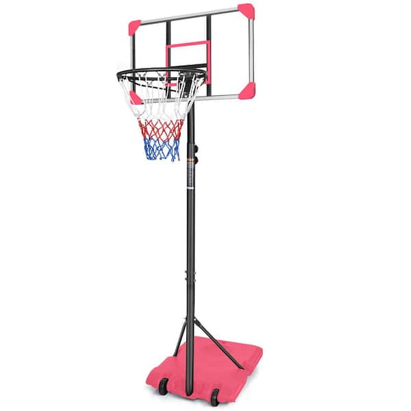 BTMWAY Indoor & Outdoor Portable Mini Basketball Hoop and Goal System with Base and Wheels, 5.6-7 ft. Height Adjustable - Red