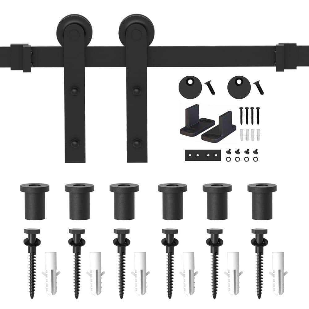 Black Steel Sliding Barn Door Hardware Kit, 108 in.