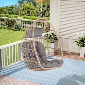 Outdoor 28.7 in. Rattan Egg Swing Chair Hanging Hammock with Cushion in Grey