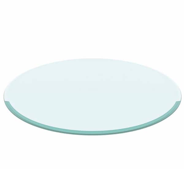 Angel Sar 35.8 in. Round 0.4 in. Thick Tempered Glass Table Top with Beveled Polished Edge, Clear