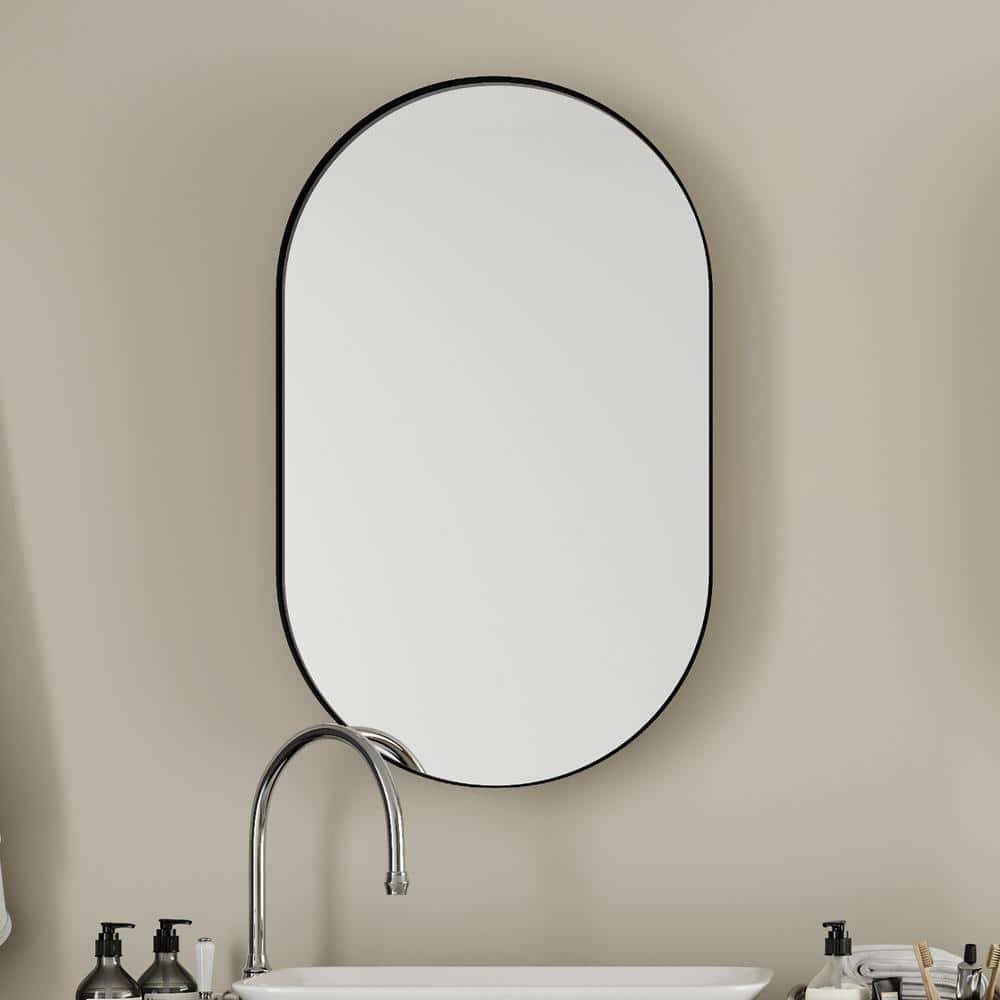 20 in. W x 33 in. H Oval Wall Mirror, Recessed Bathroom Wall Mirrored Cabin