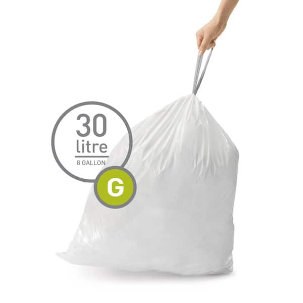 White,100 Liners 30 Liter Code G Custom Fit Drawstring Trash Bags 8 Gallon 