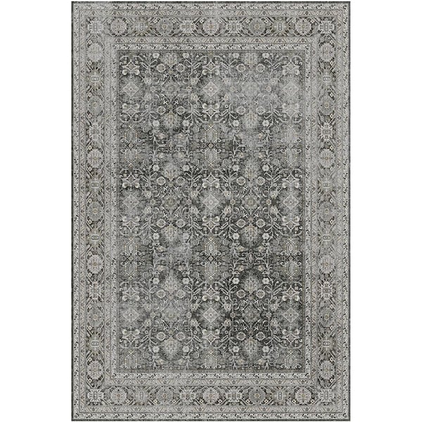 Kingston 8 ft. x 10 ft. Black Distressed Herati All Over Design Area Rug