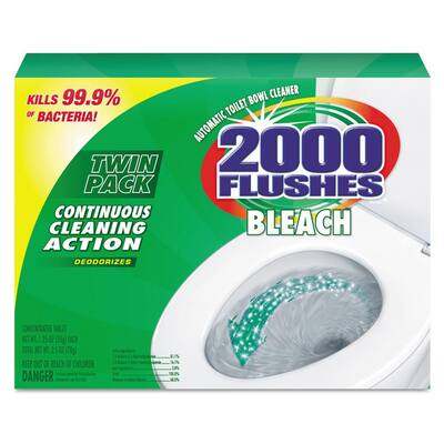 2000 Flushes Plus Bleach Toilet Bowl Cleaner, 1.25 oz. (Box, 2/Pack, 6 Packs/Carton)