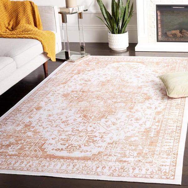 Arizona Beige/Gold 6 ft. x 6 ft. Machine Washable Transitional Medallion Square Area Rug