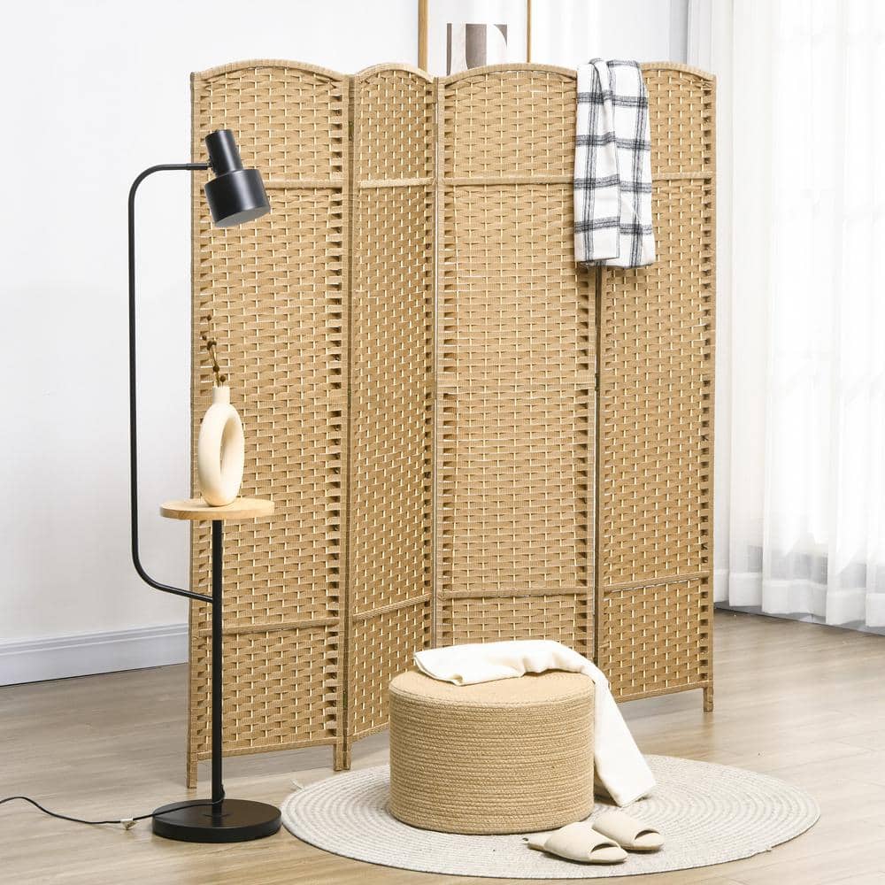 Nature Wood 4-Panel Folding Privacy Screen with Polypropylene Weave