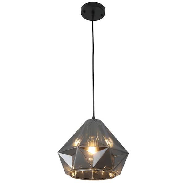 60 -Watt 1-Light Smoked Gray Pendant Light with Geometric Shade, No Bulbs Included
