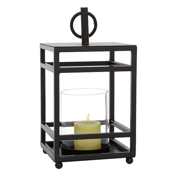Litton Lane 16 in. H Black Metal Decorative Candle Lantern