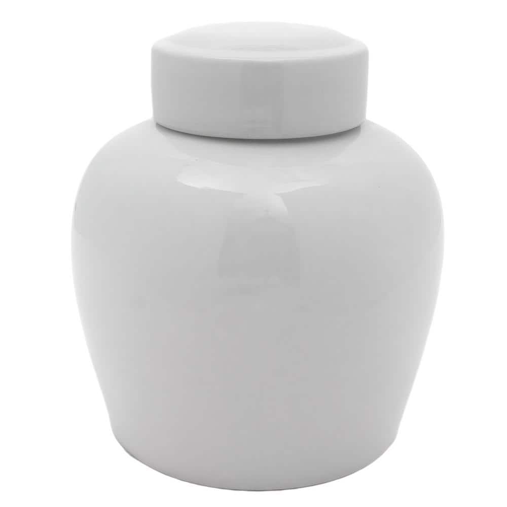 10" Glossy White Porcelain Traditional Ginger Jar