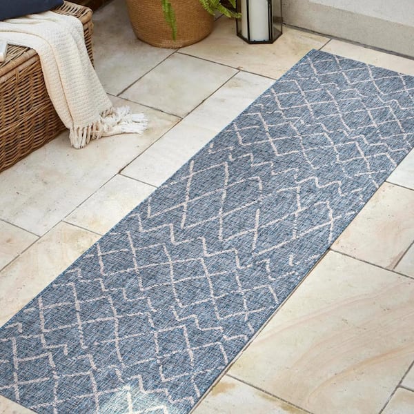 JONATHAN Y Madaba Moroccan Trellis Navy/Light Gray 2 ft. x 10 ft