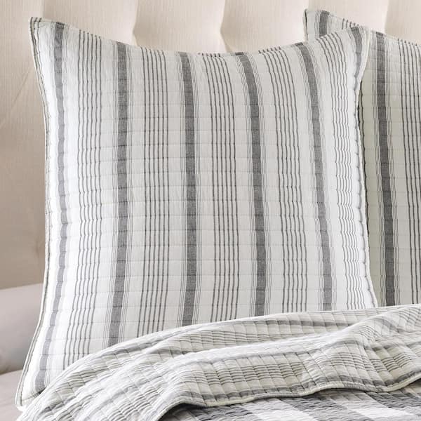 Camden 26 in. x 26 in. Cream and Grey Stripe Quilted Cotton Euro Sham Set of 2