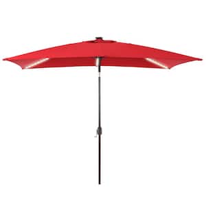 6 ft. x 9 ft. Aluminum Pole Outdoor Market Umbrella Solar LED Lighted Rectangular Patio Umbrella, Chili Red