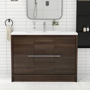 48 in. W x 20 in. D x 36 in. H Freestanding Bath Vanity in Grey Oak with White Stone Resin Top