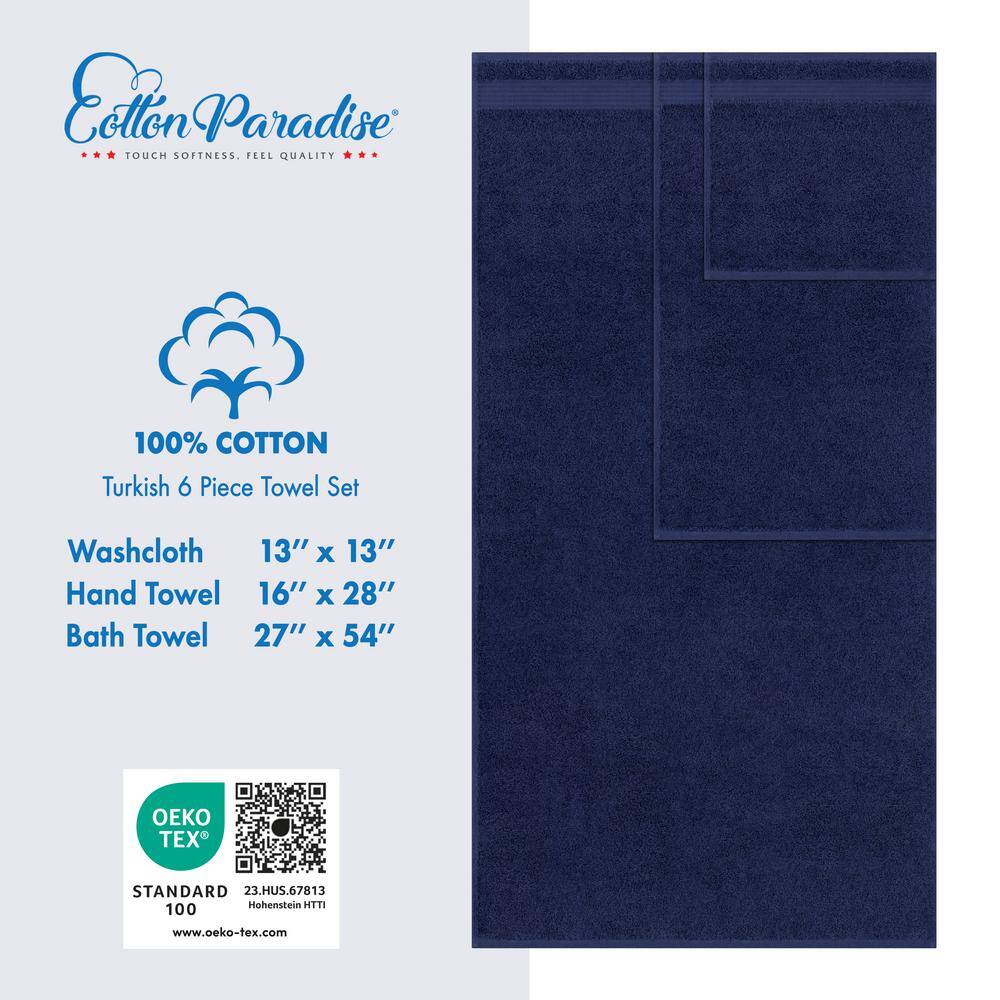 Navy Blue 6-Piece Turkish Cotton Bath Towel Set