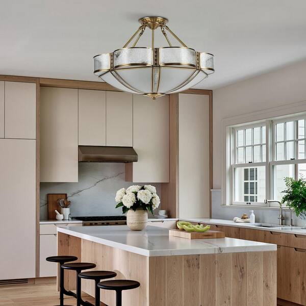 フラワーランプ OUKANING 23.62 in. 6-Light Gold Retro Flower-Shaped Semi-Flush