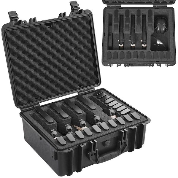 SKYSHALO Hard Pistol Cases 17.5 in. Black Backpack with Pre-Cut Lining, Waterproof and Dustproof Hard Gun Case for 5 Pistol