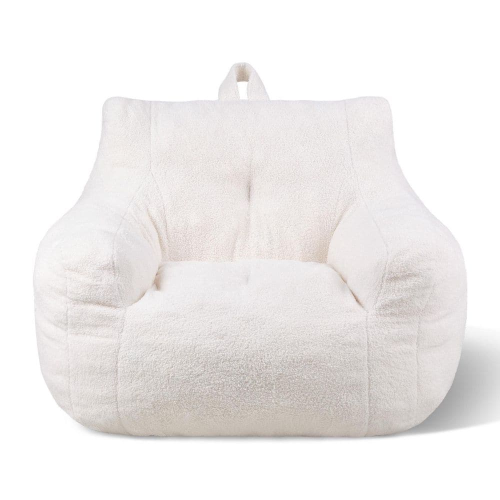 Bean Bag Chair, Metal 3ft. Outdoor Rocking Chair with Soft Armrests and Storage Pocket, Foam Filled, White Cushion