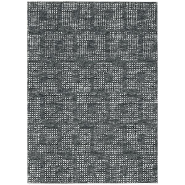 Eleanor Black 10 ft. x 14 ft. Geometric Indoor/Outdoor Washable Area Rug