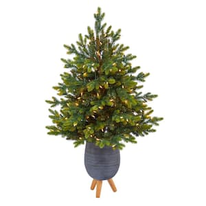 3.5 ft. North Carolina Fir Artificial Christmas Tree with 150 Clear Lights and 563 Bendable Branches Gray Planter Stand
