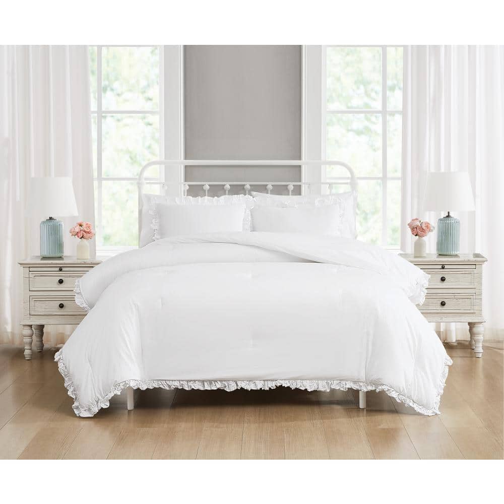 3-Piece White Cotton Full/Queen Comforter Set