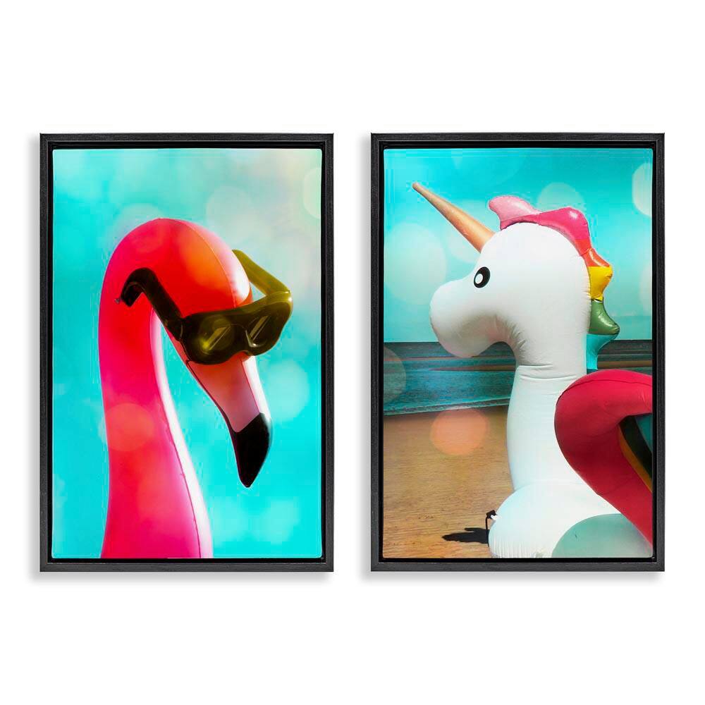 Unicorn and Flamingo Basking by Graffi*tee Studio 2-Pieces Black Floater Frame Coastal Graphic Art Print 25 in. x 17 in. price history on PriceWatchPro