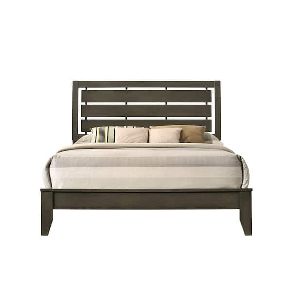 Unbranded Grey Veneer Queen Bed With Headboard Panel Bed
