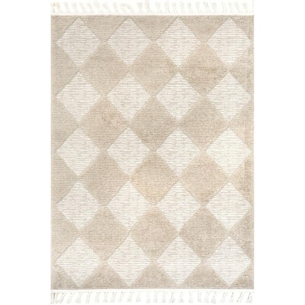 Marissa High/Low Diamond Tassel Ivory 8 ft. x 10 ft. Farmhouse Area Rug