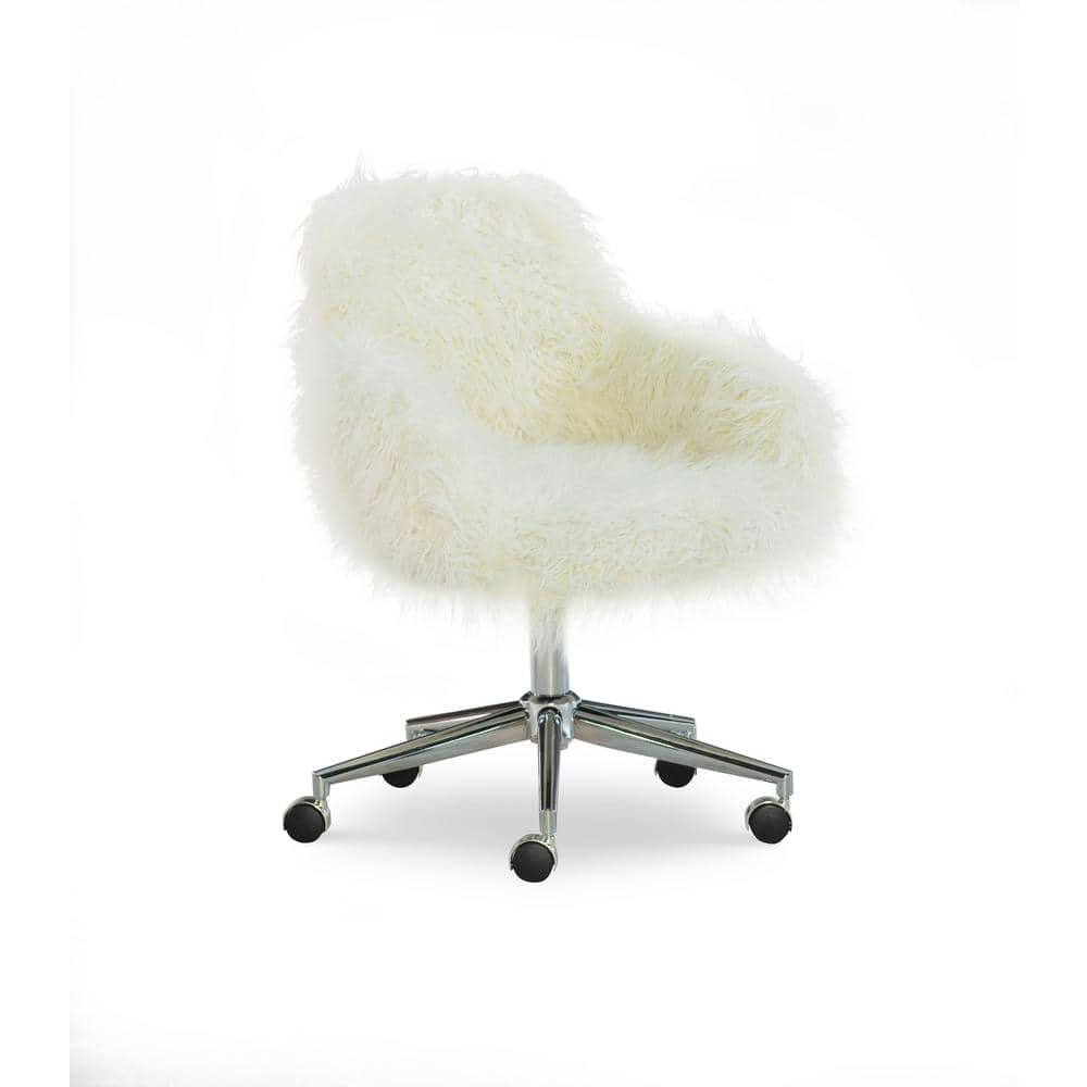 Frannie Faux Fur Fabric Seat Adjustable Desk Task Chair in Off-White with N