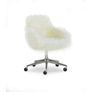 Frannie Faux Fur Fabric Seat Adjustable Desk Task Chair in Off-White with Non-Adjustable Arms