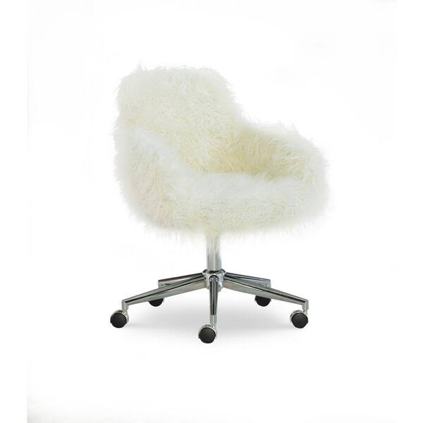 Linon Home Decor Frannie Faux Fur Fabric Seat Adjustable Desk Task Chair in Off-White with Non-Adjustable Arms