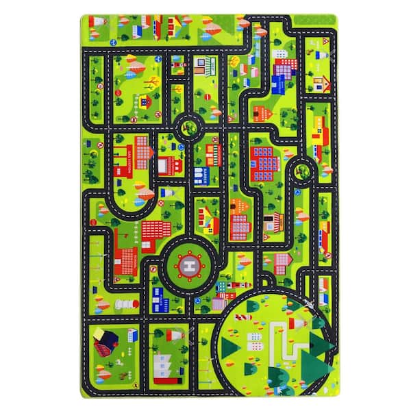 Kids Play Rug 8 x 10 ft. Kids Carpet Playmat Car City Life Traffic Road Large Children Educational & Game Area Rug Green