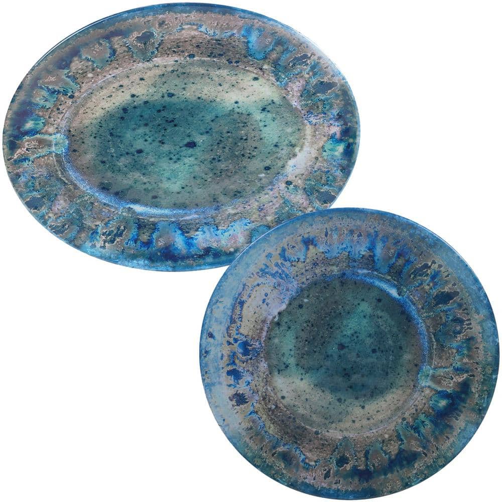 Radiance Teal Oval Melamine 18" x 13.5" Platter Set