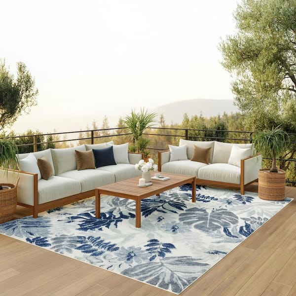 Suncoast 9 ft. x 12 ft. Blue Floral Contemporary Area Rug