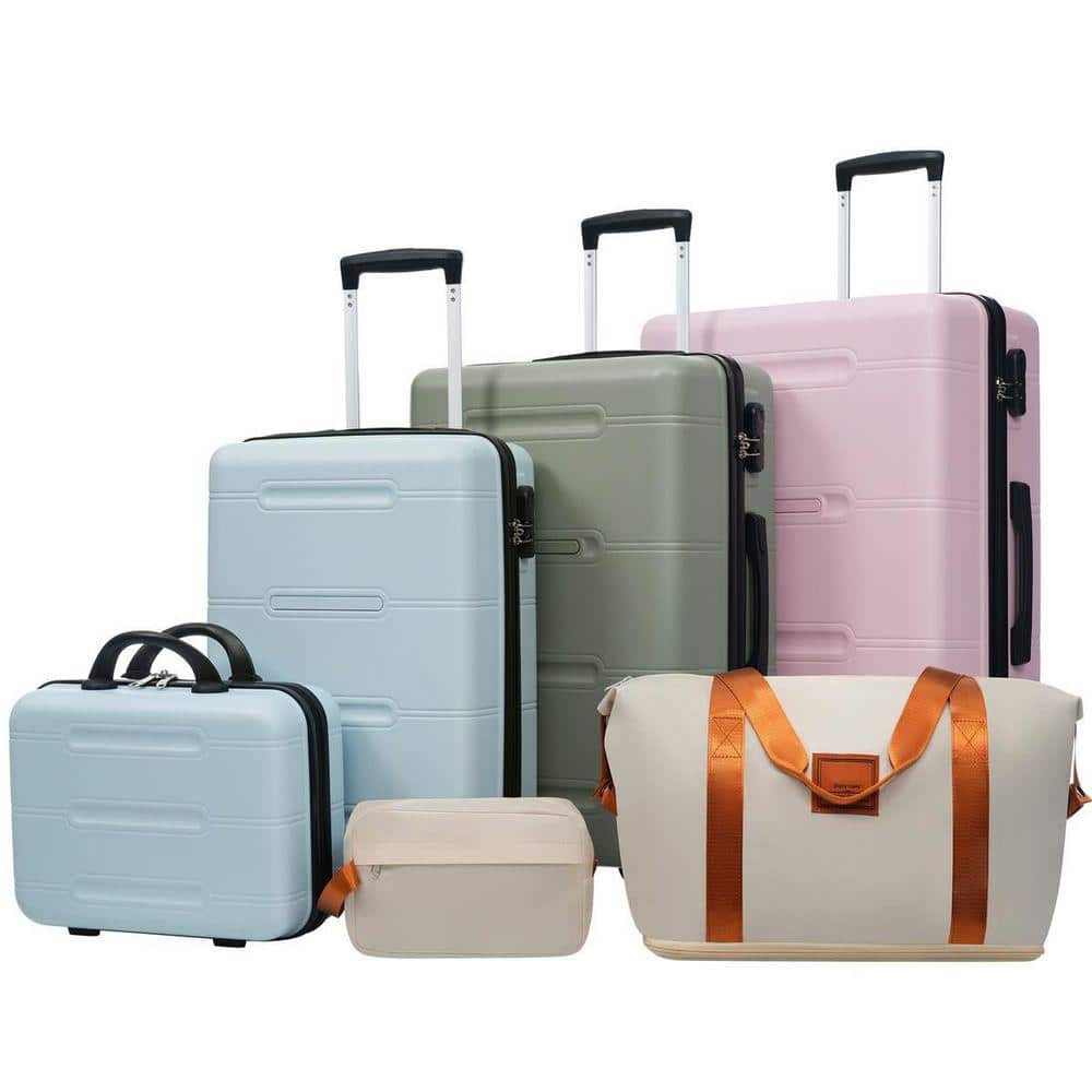 6-Piece Lightweight Hardshell ABS Plastic Double Spinner Wheels TSA Lock Luggage Set with Duffel and Toiletry Bag