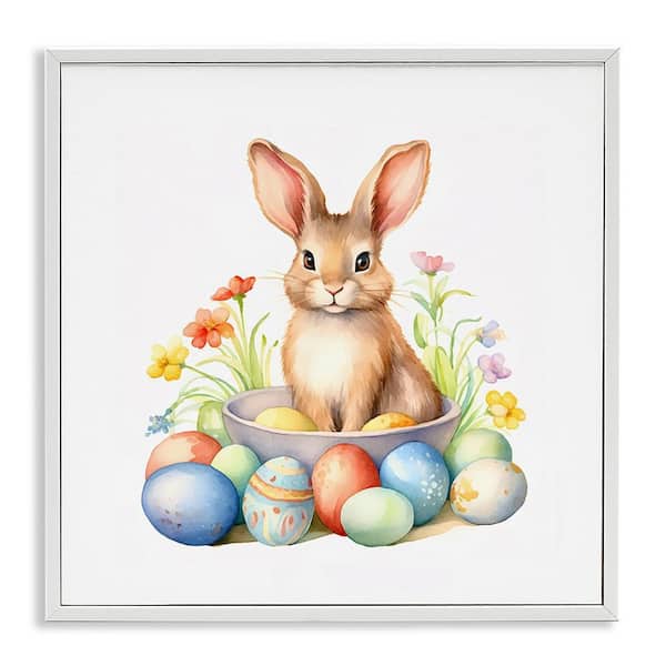 Easter Bunny and Eggs by Andrea Haase White Framed Abstract Graphic Art Print 24 in. x 24 in.