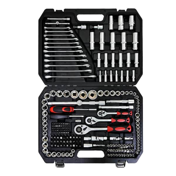 216-Piece Basic Portable Manual Repair Tool Set Includes Case and Ratchet Wes and Wrenches