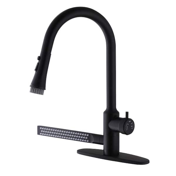 1-Handle 18 in. H Pull Down Sprayer Kitchen Faucet 3-Spray Fixed Sink Faucet 2 GPM with Side Spray in Matte Black