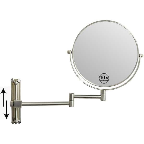 Tileon 8 in. Small Round 10X HD Magnifying Double Sided Height Adjustable Telescopic Bathroom Makeup Mirror in Nickel Finished